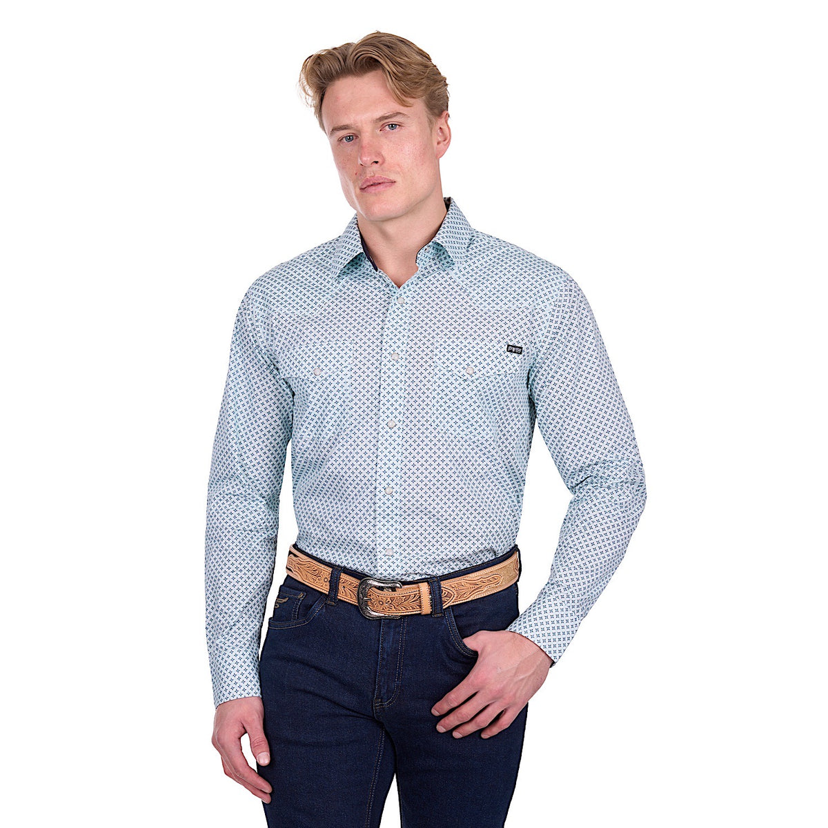 Pure Western Men’s Gerald Shirt - Green/Navy