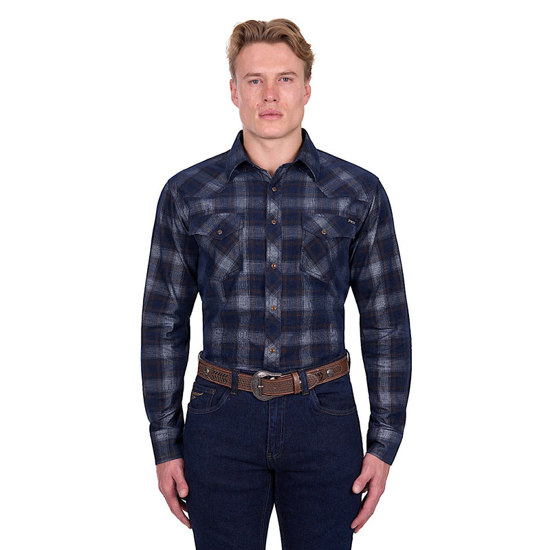 Pure Western Men’s Harley Shirt - Navy/Tan
