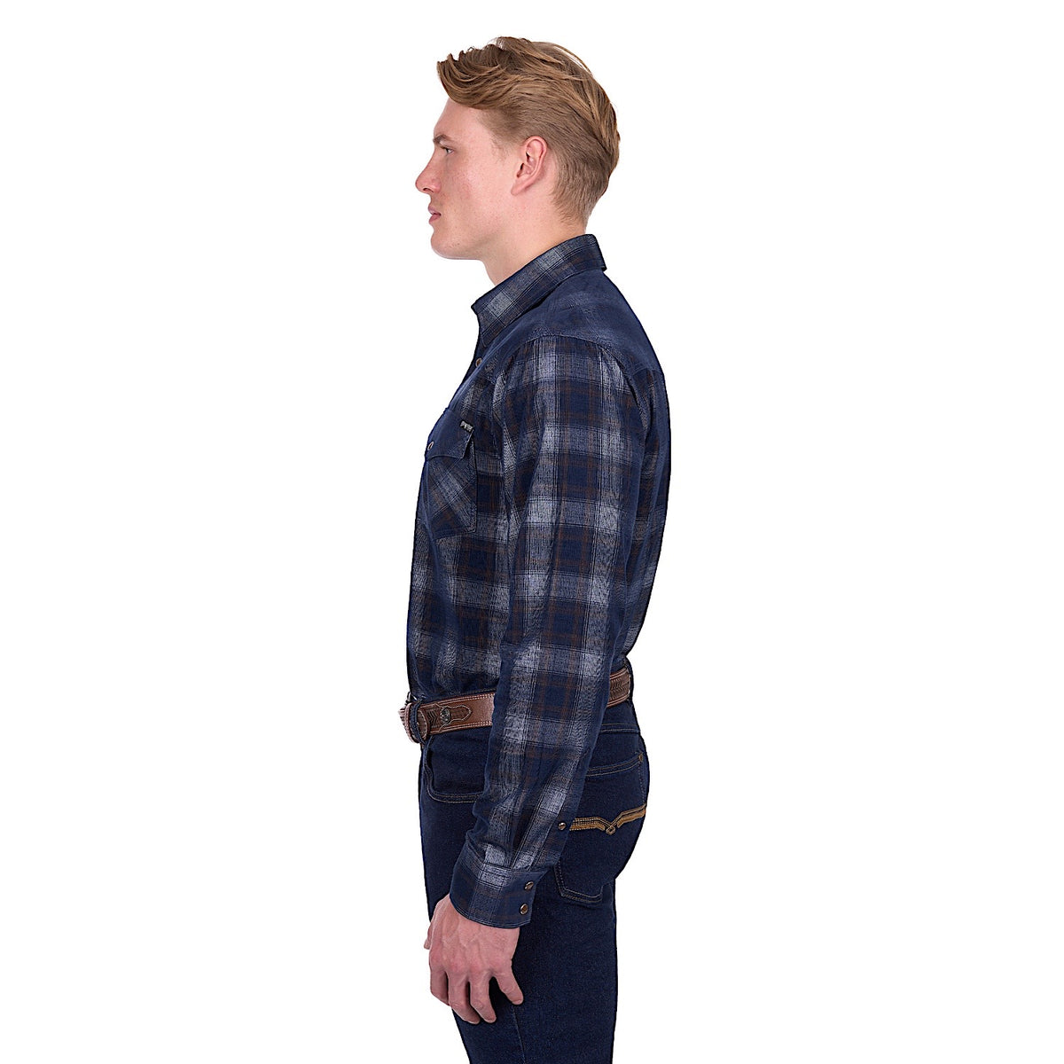 Pure Western Men’s Harley Shirt - Navy/Tan