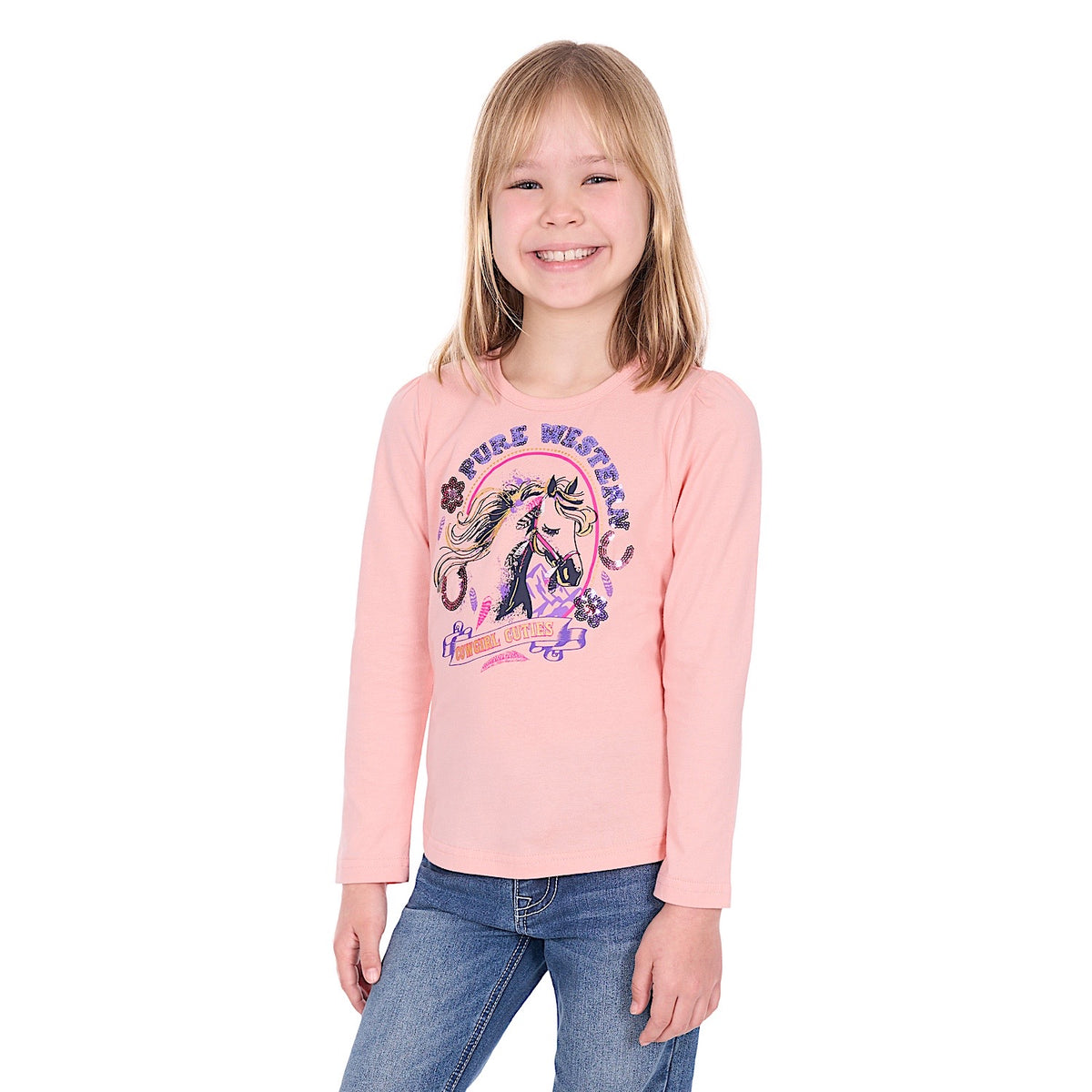 Pure Western Girl’s Danica Long Sleeve T-Shirt - Peach