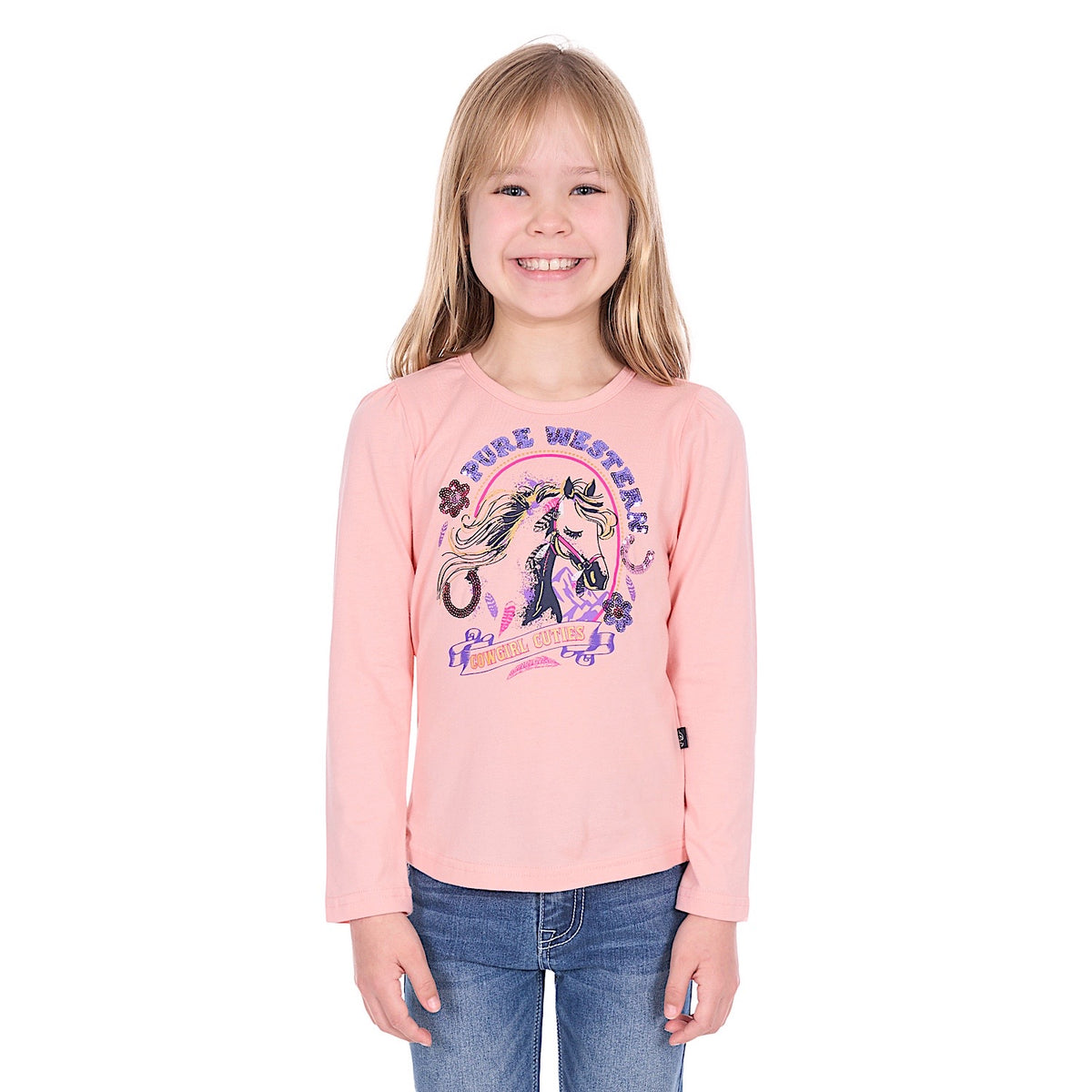 Pure Western Girl’s Danica Long Sleeve T-Shirt - Peach