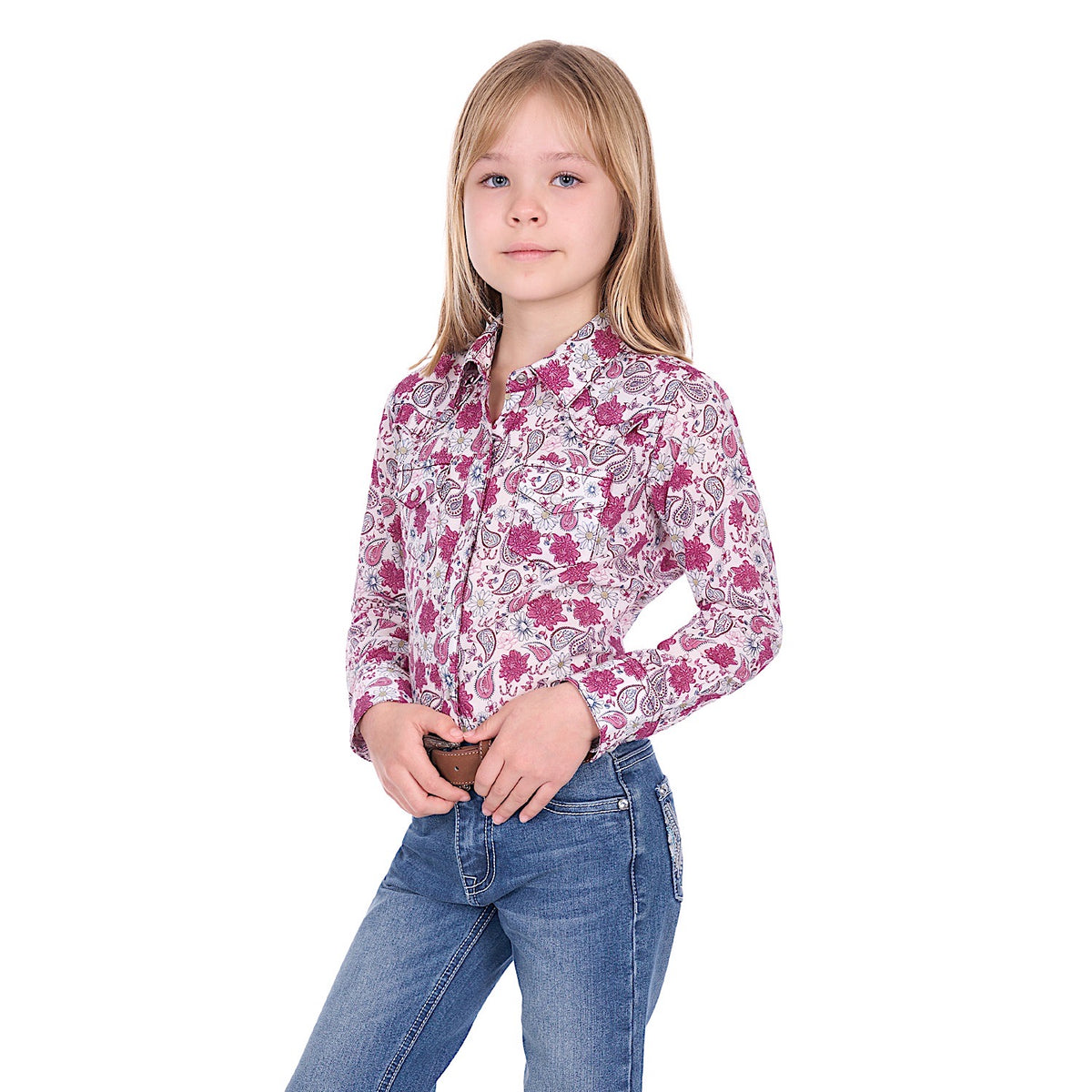 Pure Western Girl’s Marsha Shirt - White/Pink
