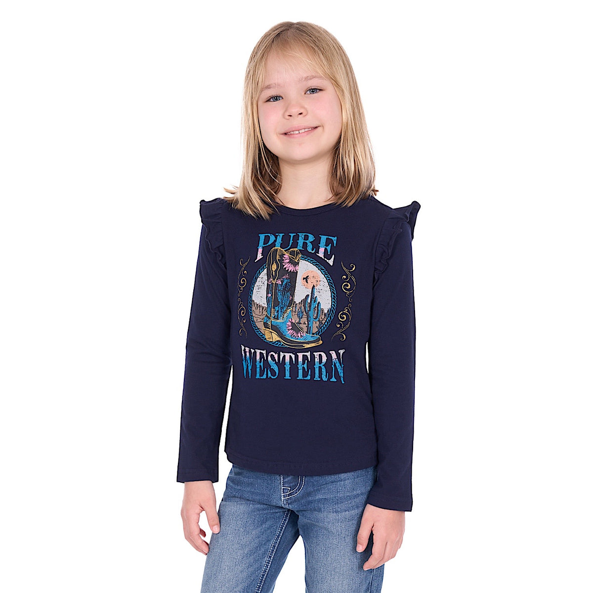 Pure Western Girl’s Trinity Long Sleeve T-Shirt - Navy