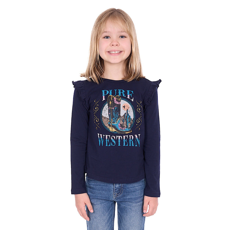Pure Western Girl’s Trinity Long Sleeve T-Shirt - Navy
