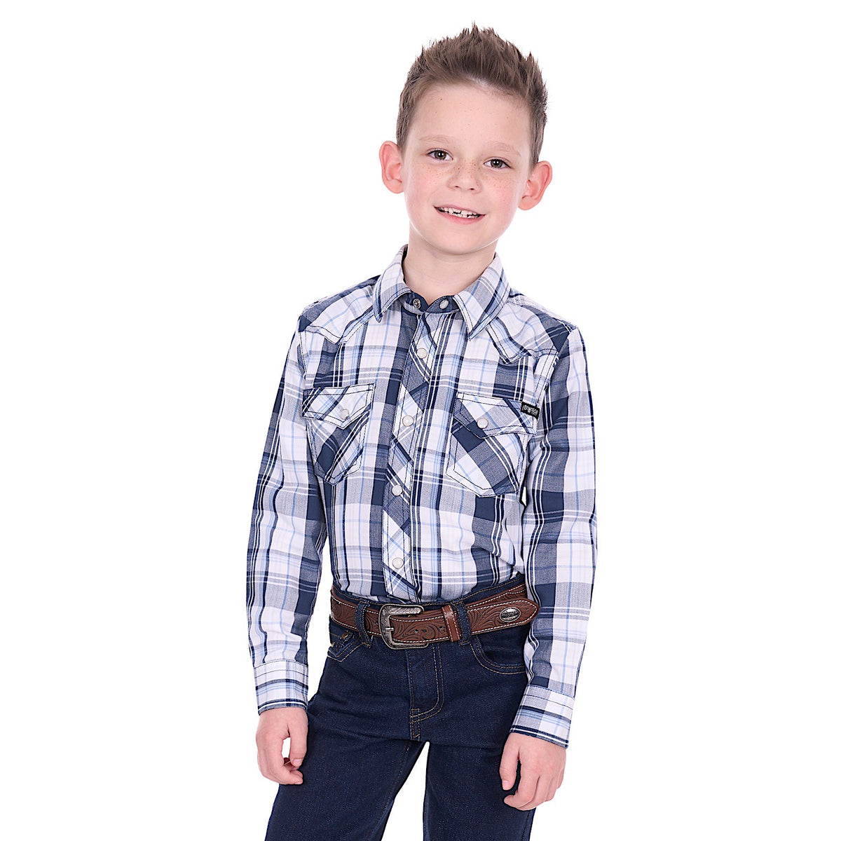 Pure Western Boy’s Billy Shirt - Navy/White