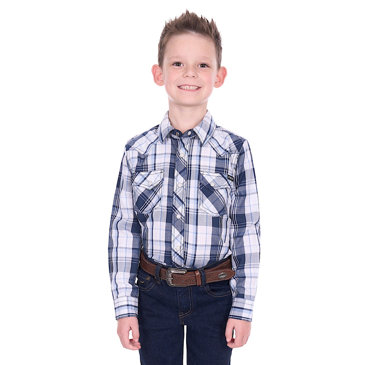 Pure Western Boy’s Billy Shirt - Navy/White