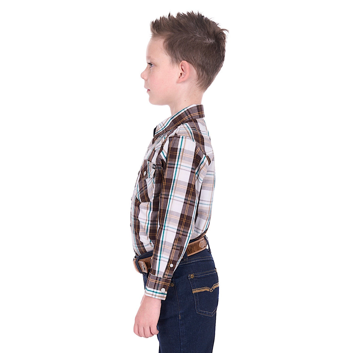 Pure Western Boy’s Roger Shirt - Dark Tan/White