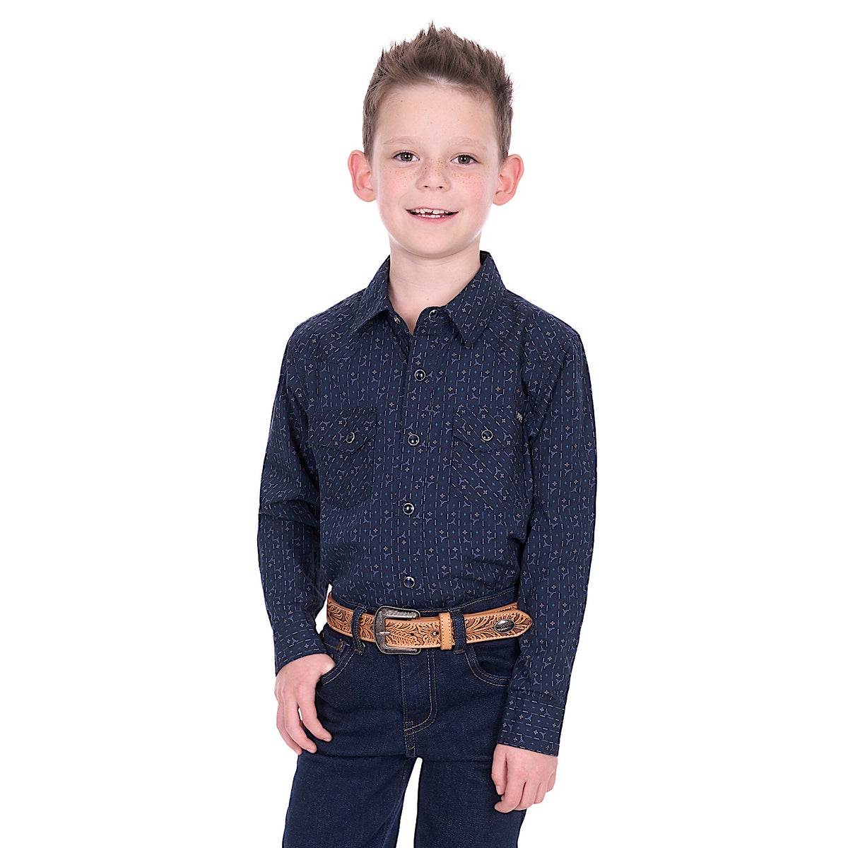 Pure Western Boy’s Marc Shirt - Navy/Multi