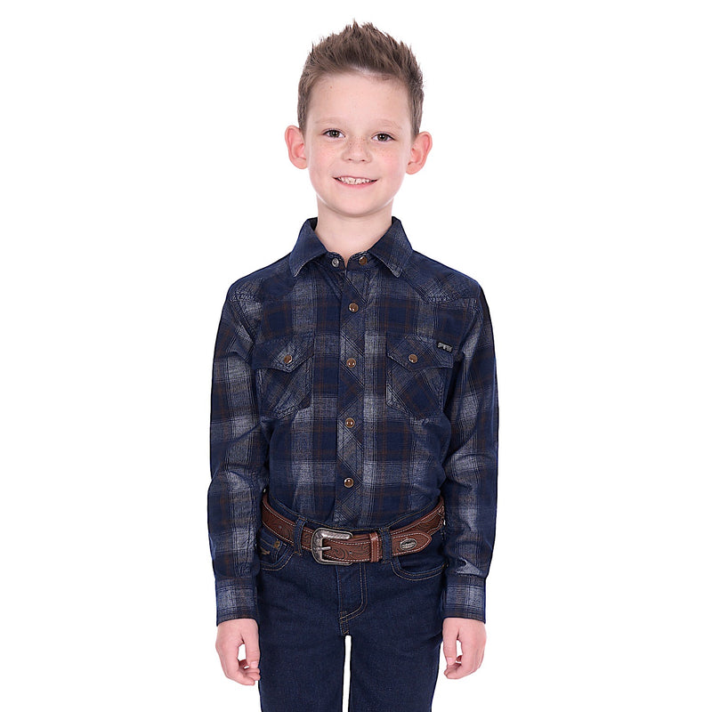 Pure Western Boy’s Harley Cord Shirt - Navy/Tan