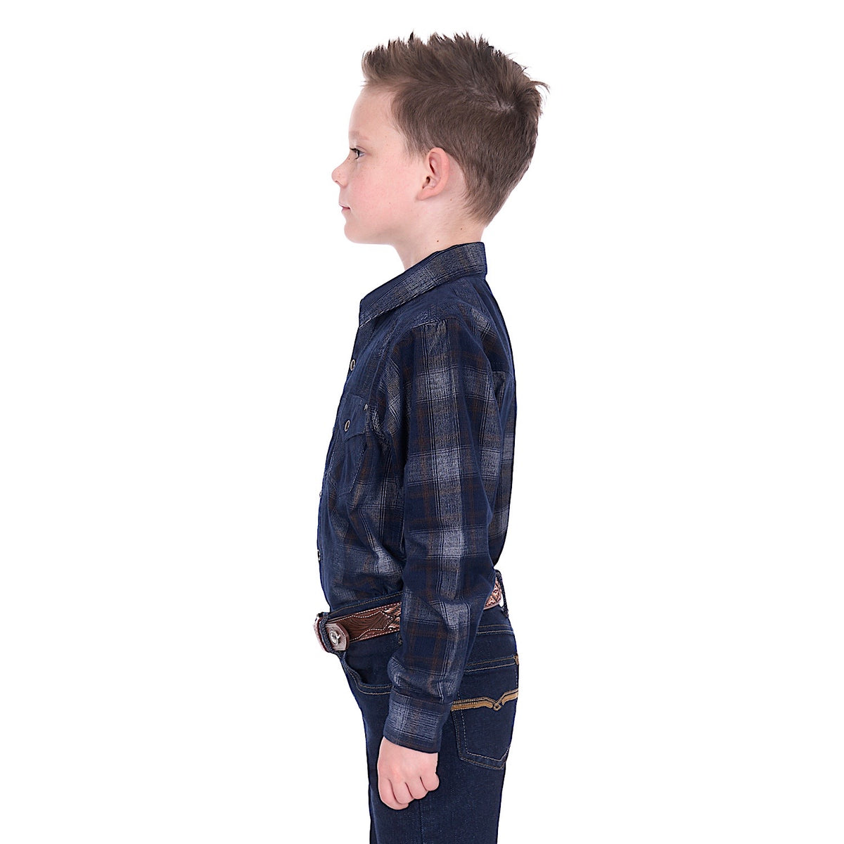 Pure Western Boy’s Harley Cord Shirt - Navy/Tan