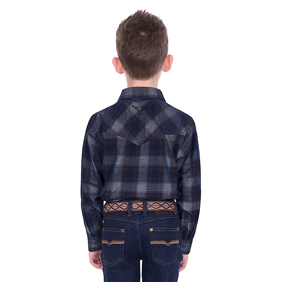 Pure Western Boy’s Harley Cord Shirt - Navy/Tan