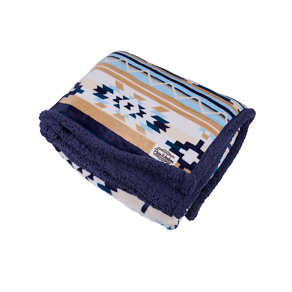 Pure Western Aztec Print Snuggle Rug - Natural/Blue