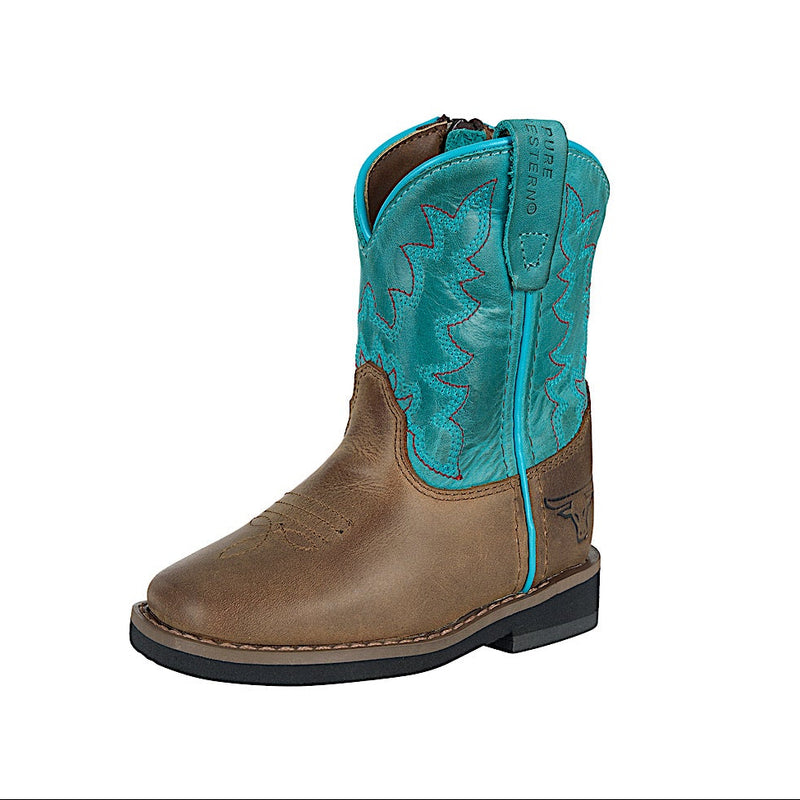 Pure Western Toddler and Children’s Andi Boot - Bark/Turquoise