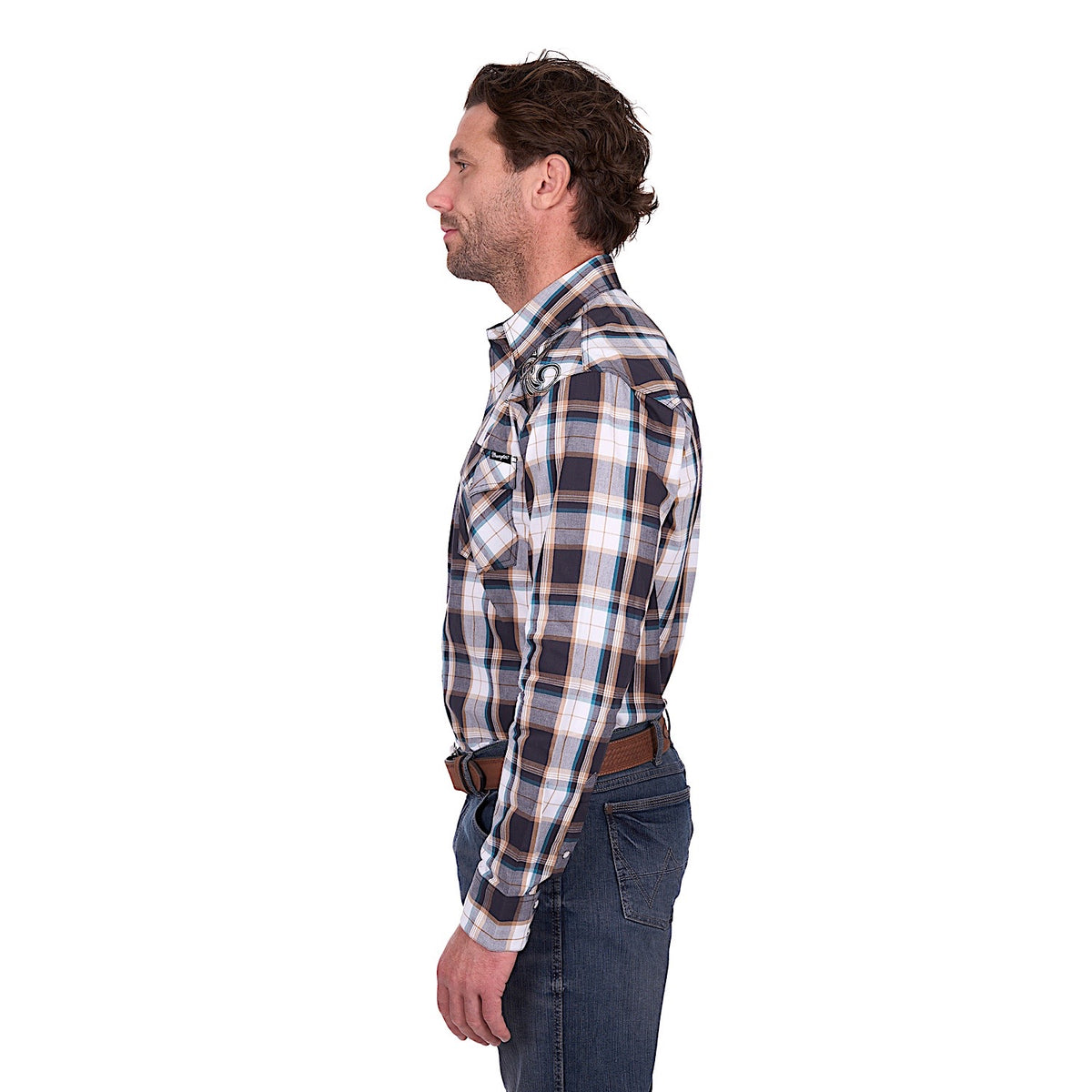 Wrangler Men’s Ricky Embroidered Shirt - Black/Tan