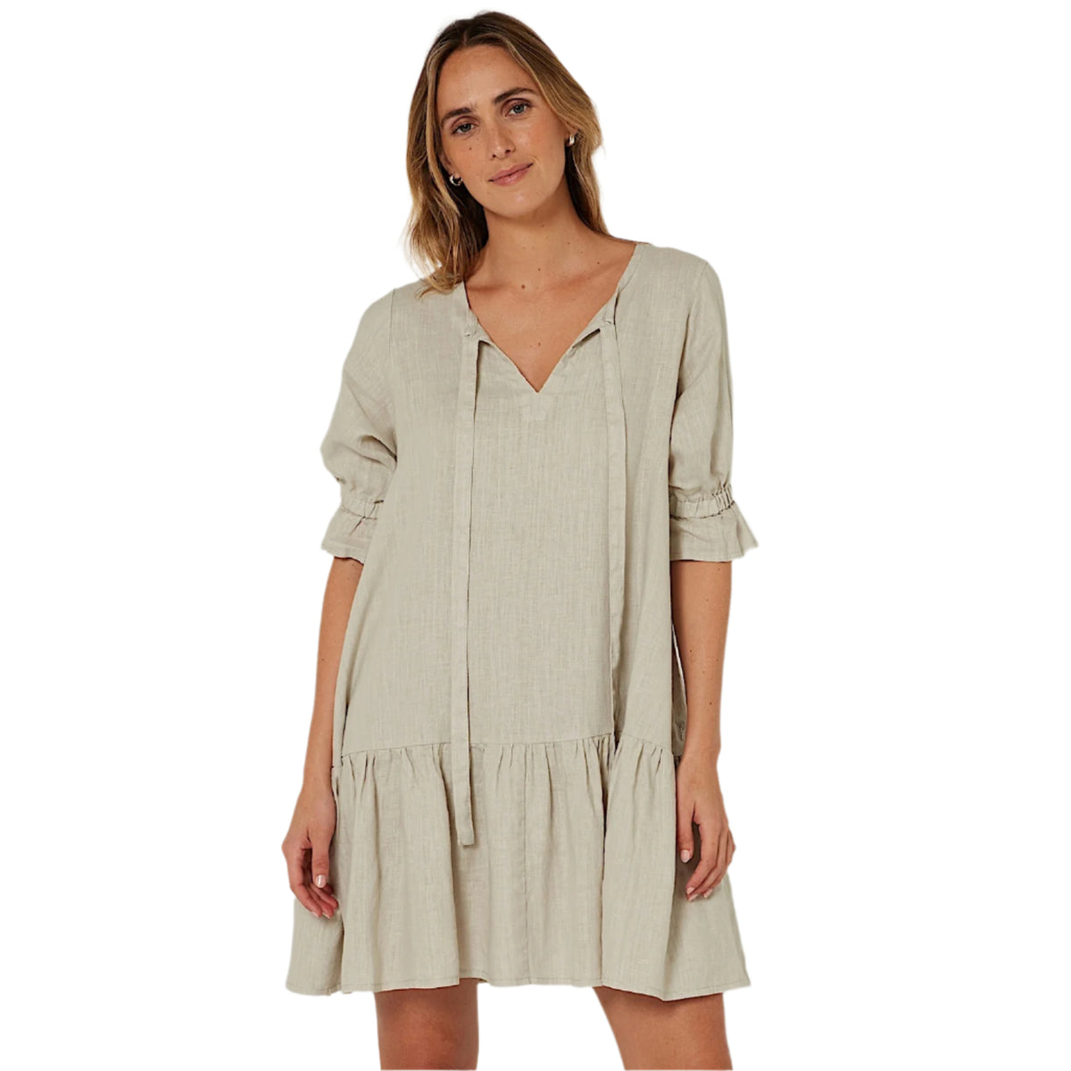 Pilbara Women’s Linen 3/4 Sleeve Dress - Flax