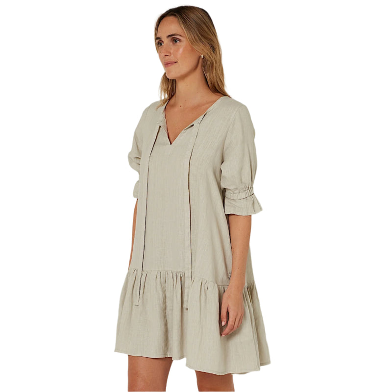 Pilbara Women’s Linen 3/4 Sleeve Dress - Flax