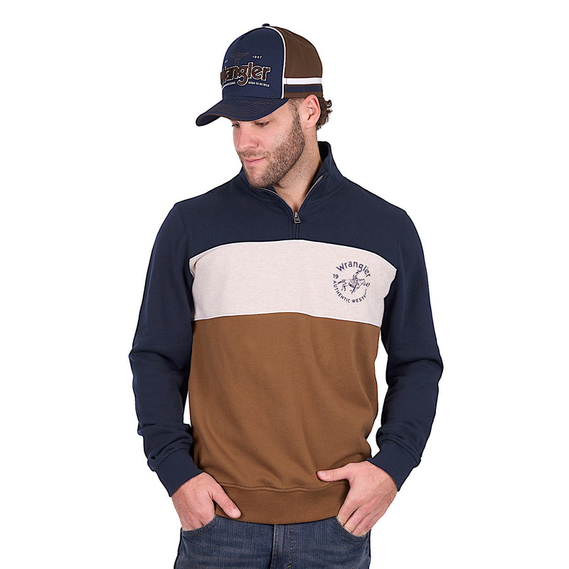 Wrangler Men’s Steve 1/4 Zip Pullover - Navy/Tan