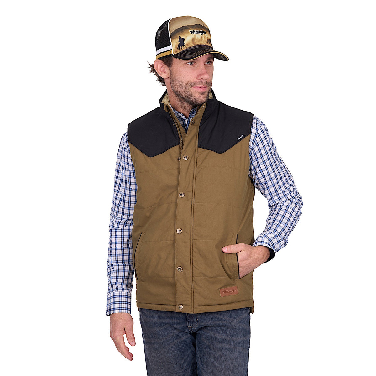 Wrangler Men’s Ruben Vest - Dark Tan/Black