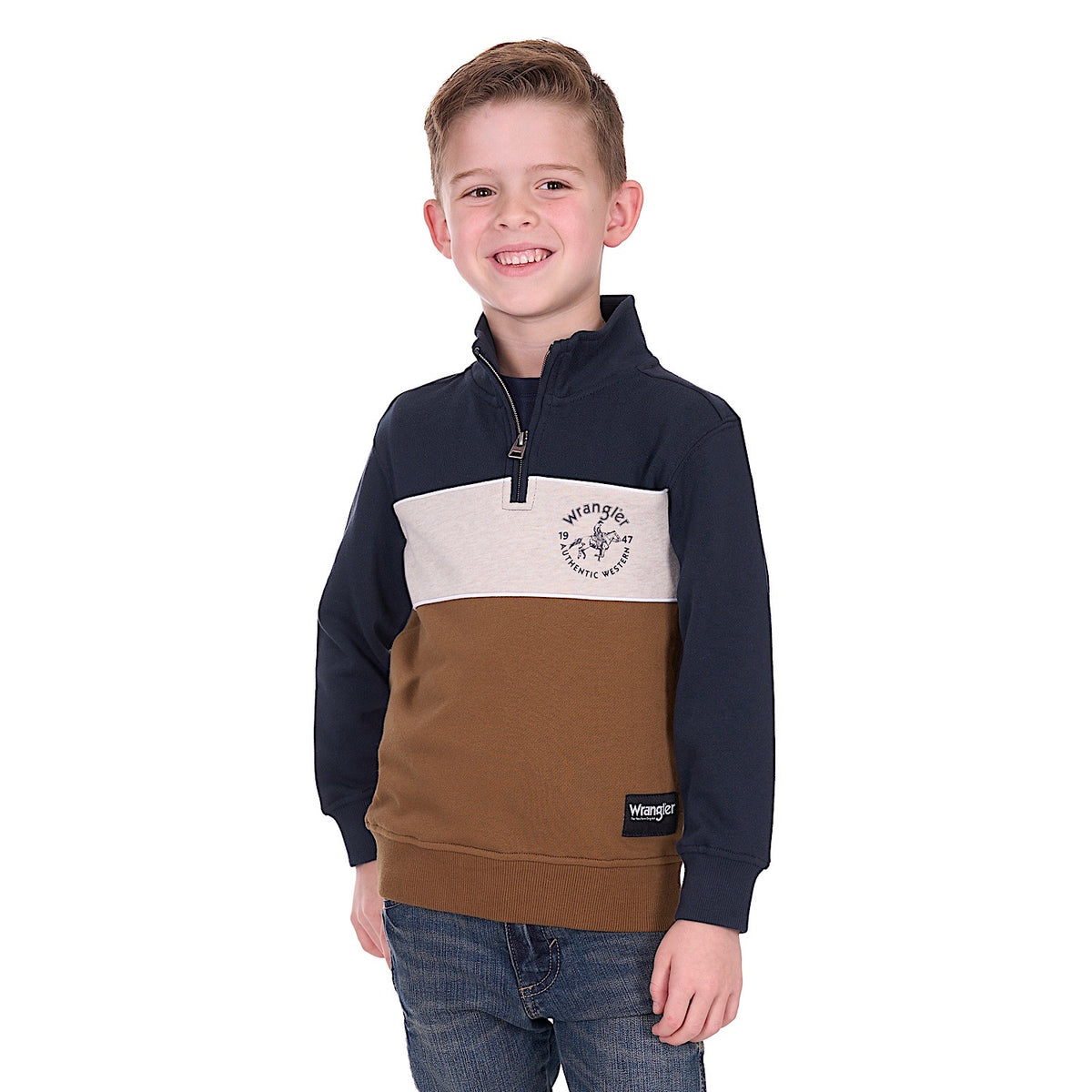 Wrangler Boys Steve 1/4 Zip Pullover - Navy/Tan