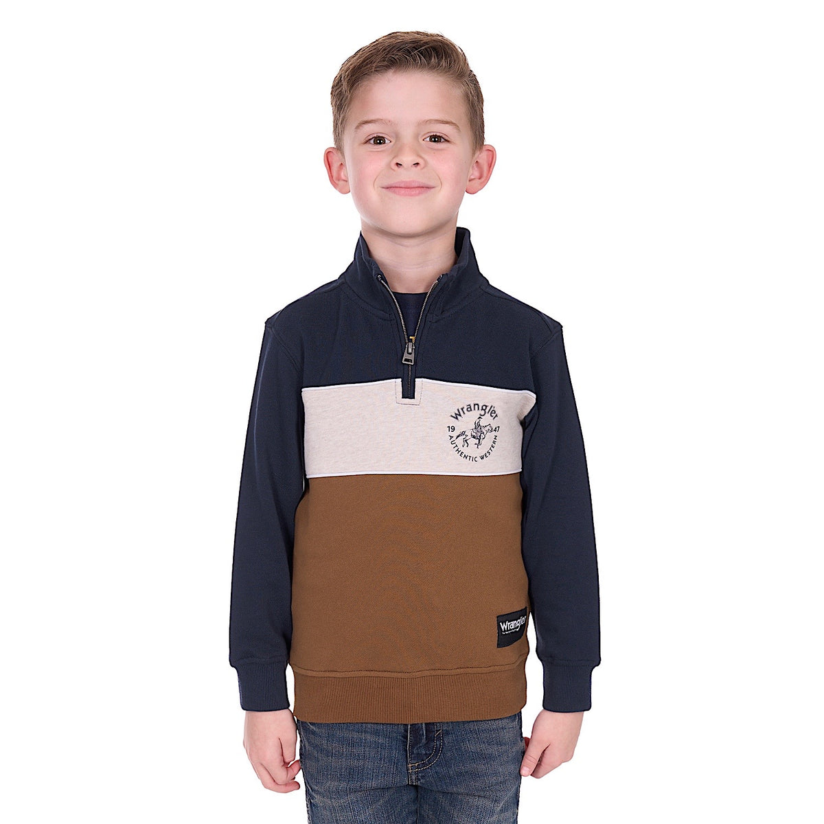 Wrangler Boys Steve 1/4 Zip Pullover - Navy/Tan