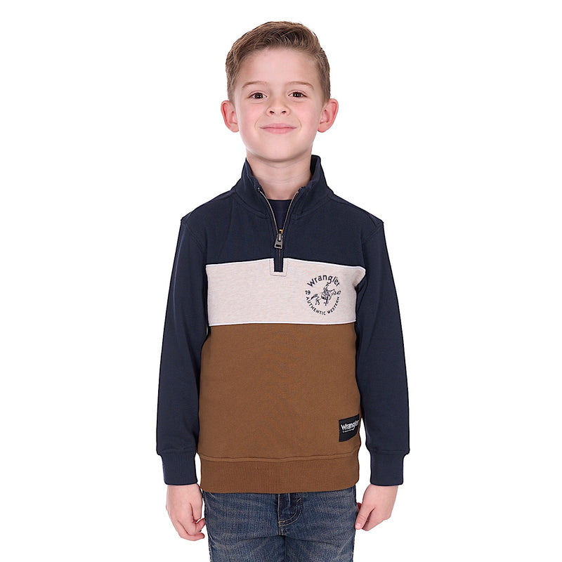 Wrangler Boys Steve 1/4 Zip Pullover - Navy/Tan