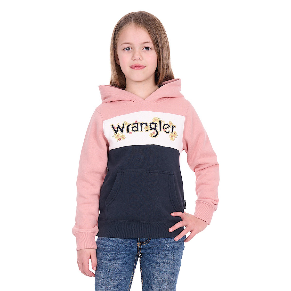Wrangler Girl’s Brooke Pullover Hoodie - Rose/Navy