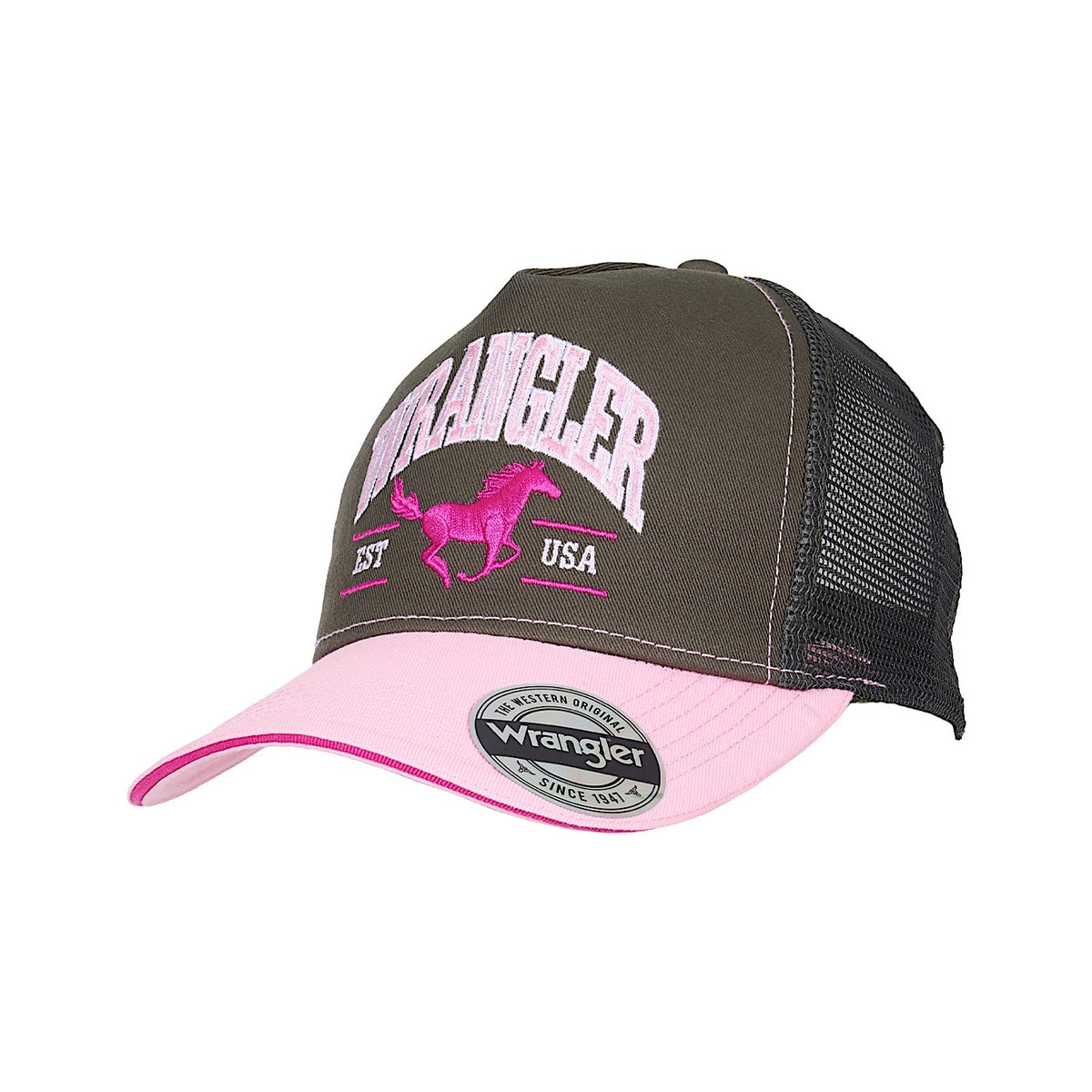 Wrangler Erinn HP Ponytail Trucker Cap - Olive/Pink