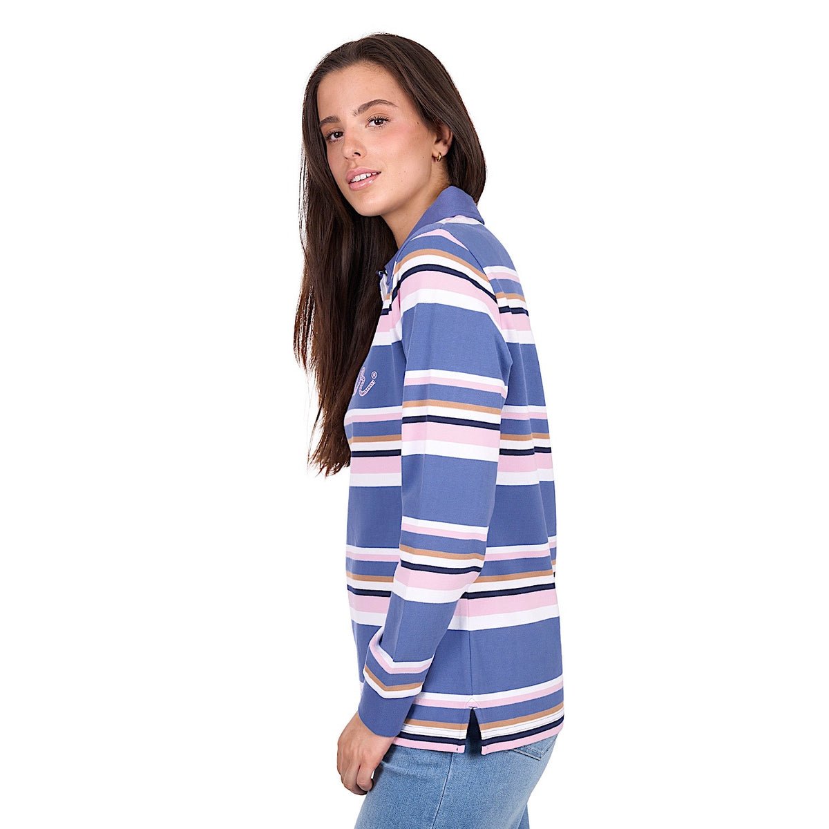 Wrangler Women’s Easton Stripe Rugby - Blue/Pink