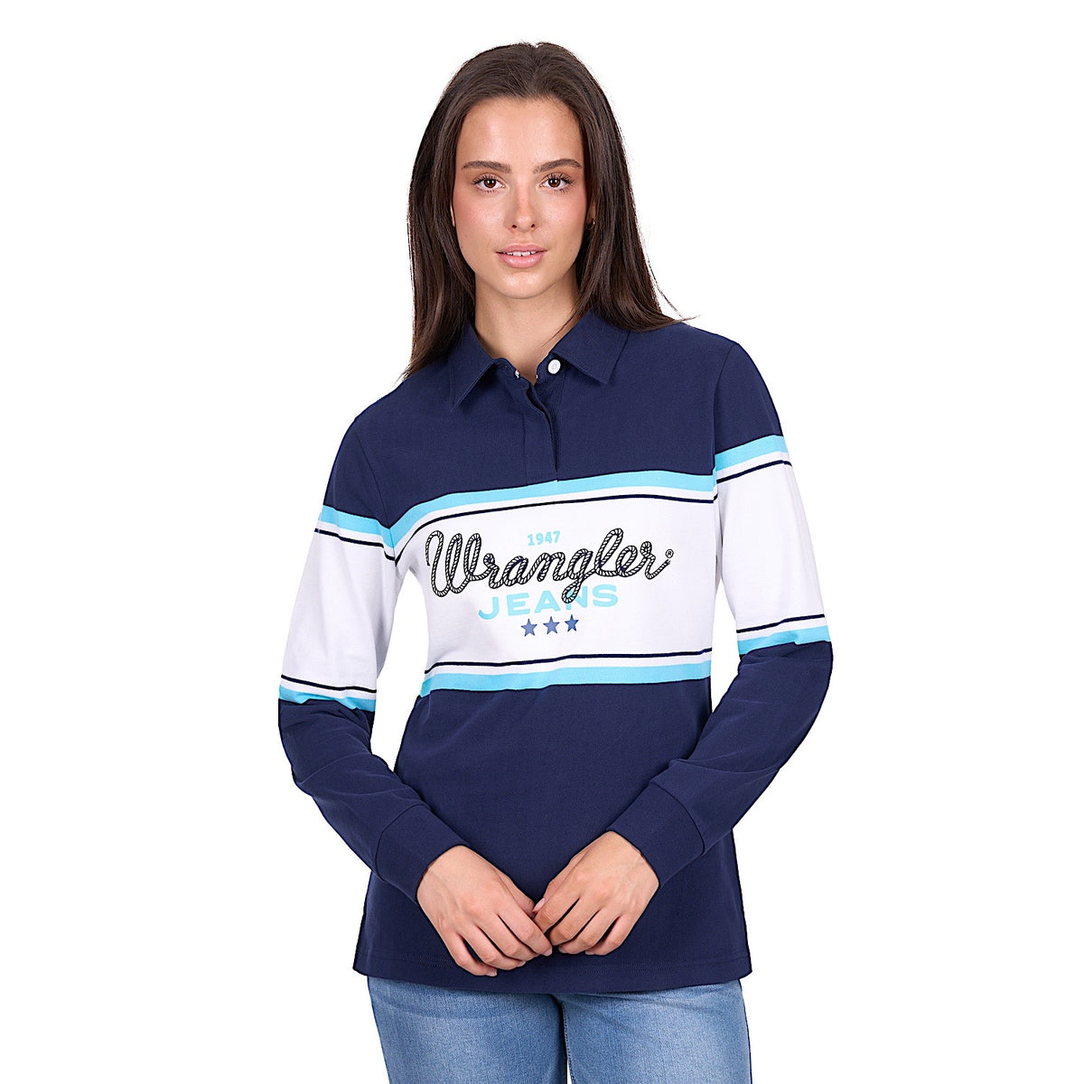 Wrangler Women’s Piper Rugby - Navy/Light Blue