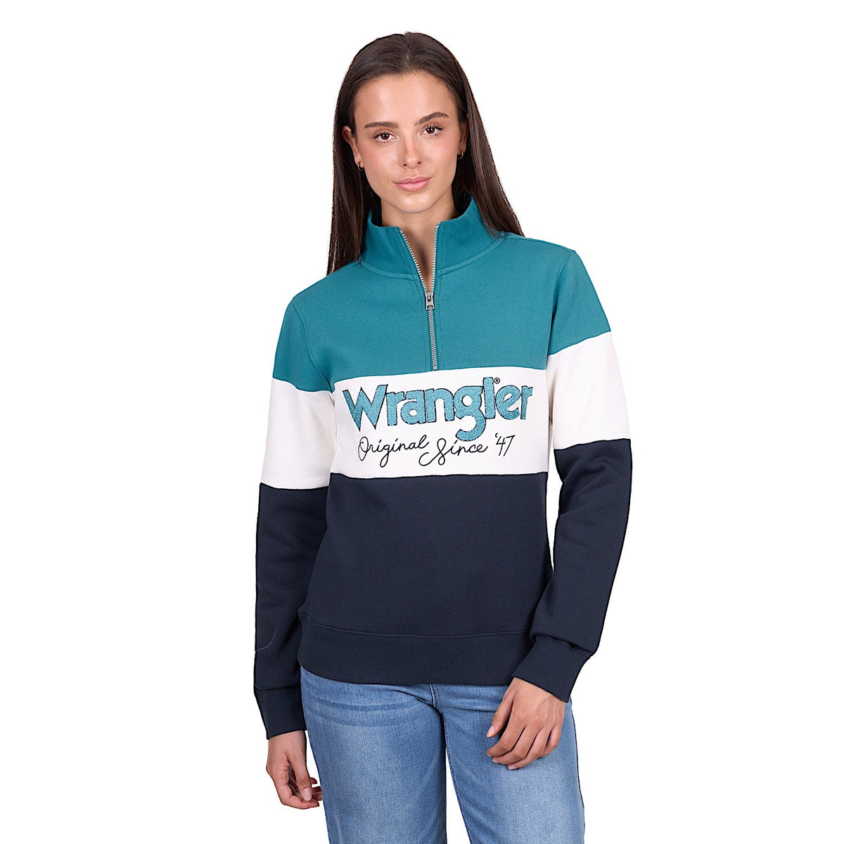 Wrangler Women’s Dana 1/4 Zip Pullover - Navy/Teal