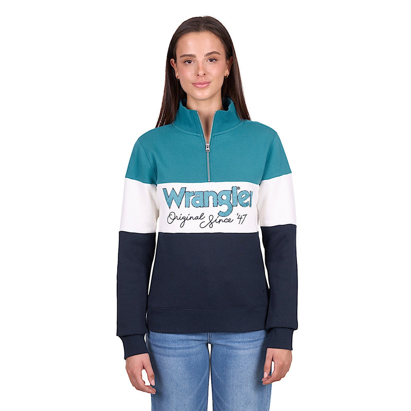 Wrangler Women’s Dana 1/4 Zip Pullover - Navy/Teal