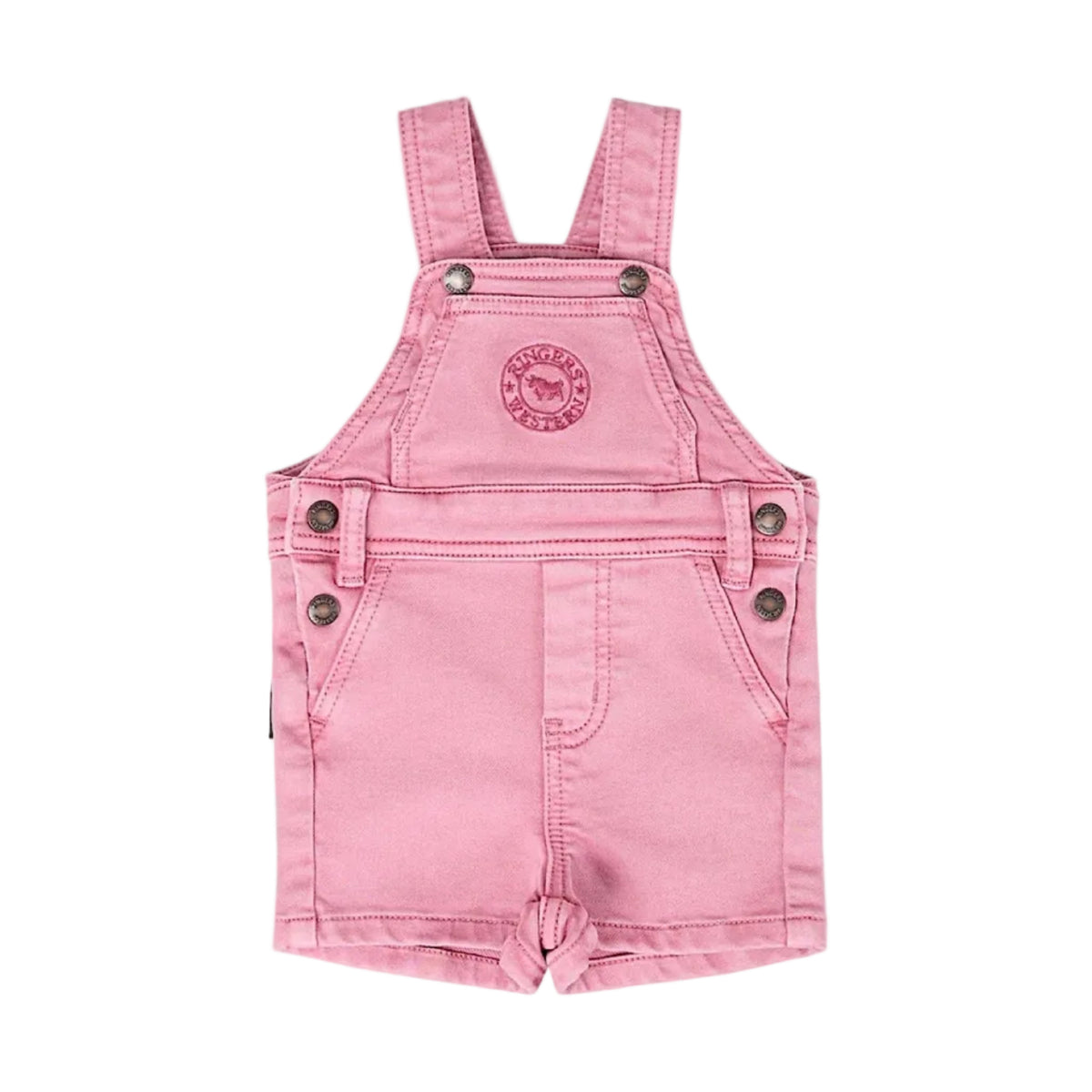 Ringers Western Babies Barnyard Buddies Shorts Overalls - Pink