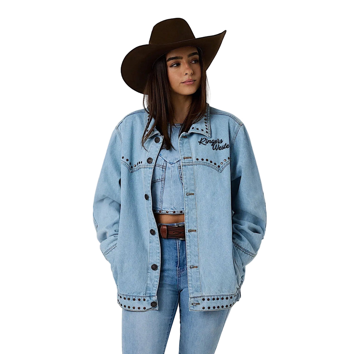Ringers Westerm El Rancho Unisex Western Bomber Jacket - Vintage Light Blue