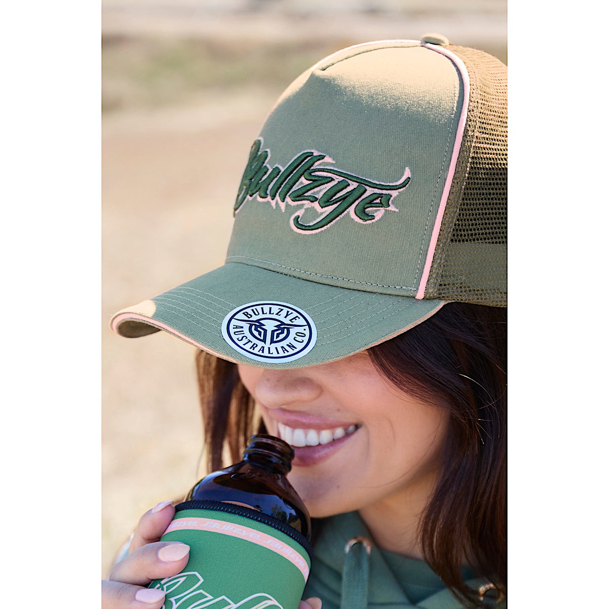 Bullzye Rhea High Profile Trucker Cap - Moss/Blush