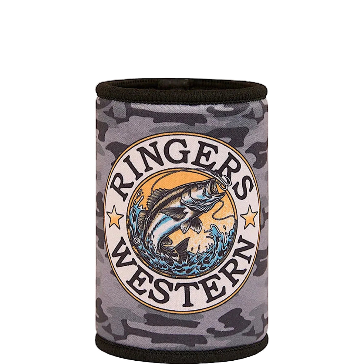 Ringers Western Buckin Barra Stubby Cooler - Black Camo