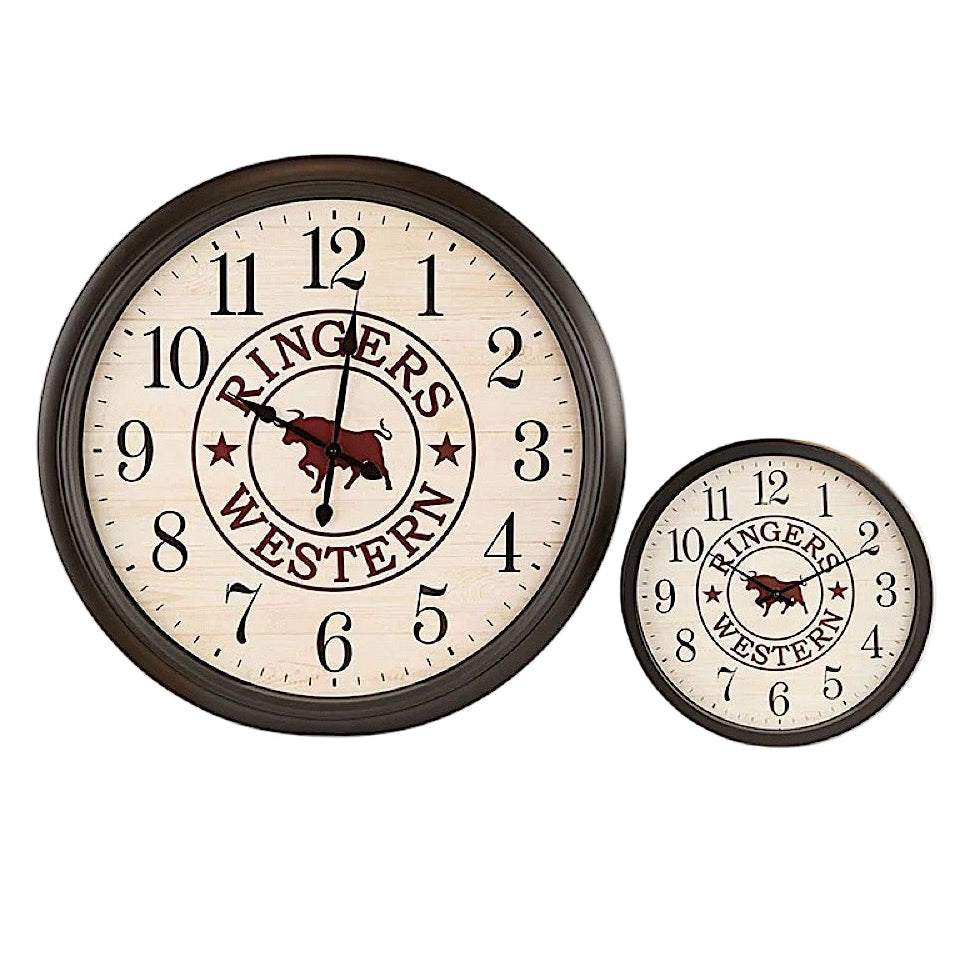 Ringers Western On Time Is Late 30’’ Wall Clock - Antique