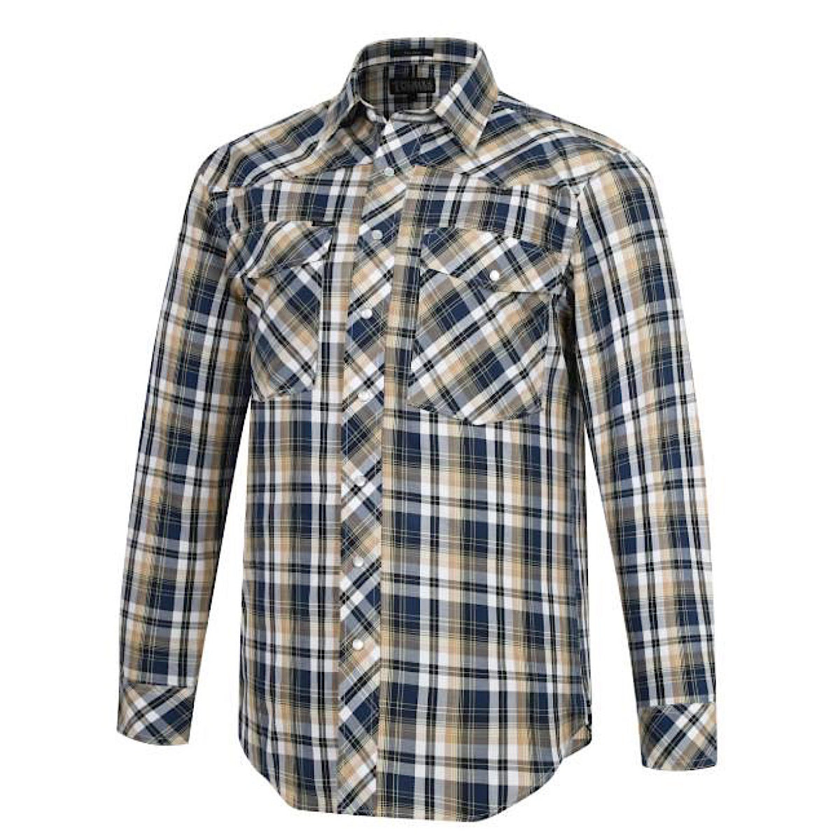 Pilbara Western Men’s Snap Button L/S Shirt - Brown/Navy/White