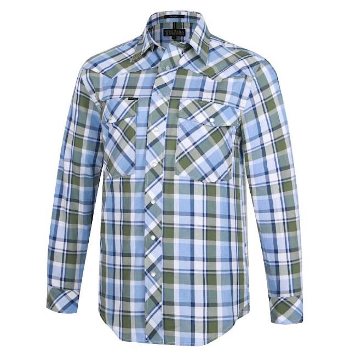 Pilbara Western Men’s Snap Button L/S Shirt - Green/Navy/White
