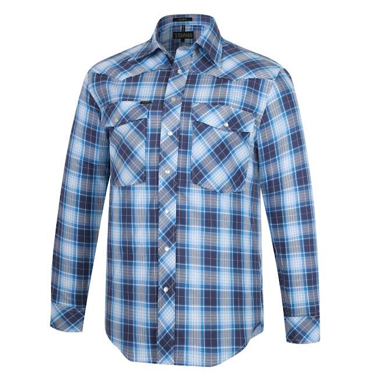 Pilbara Western Men’s Snap Button L/S Shirt - Navy/Blue/White