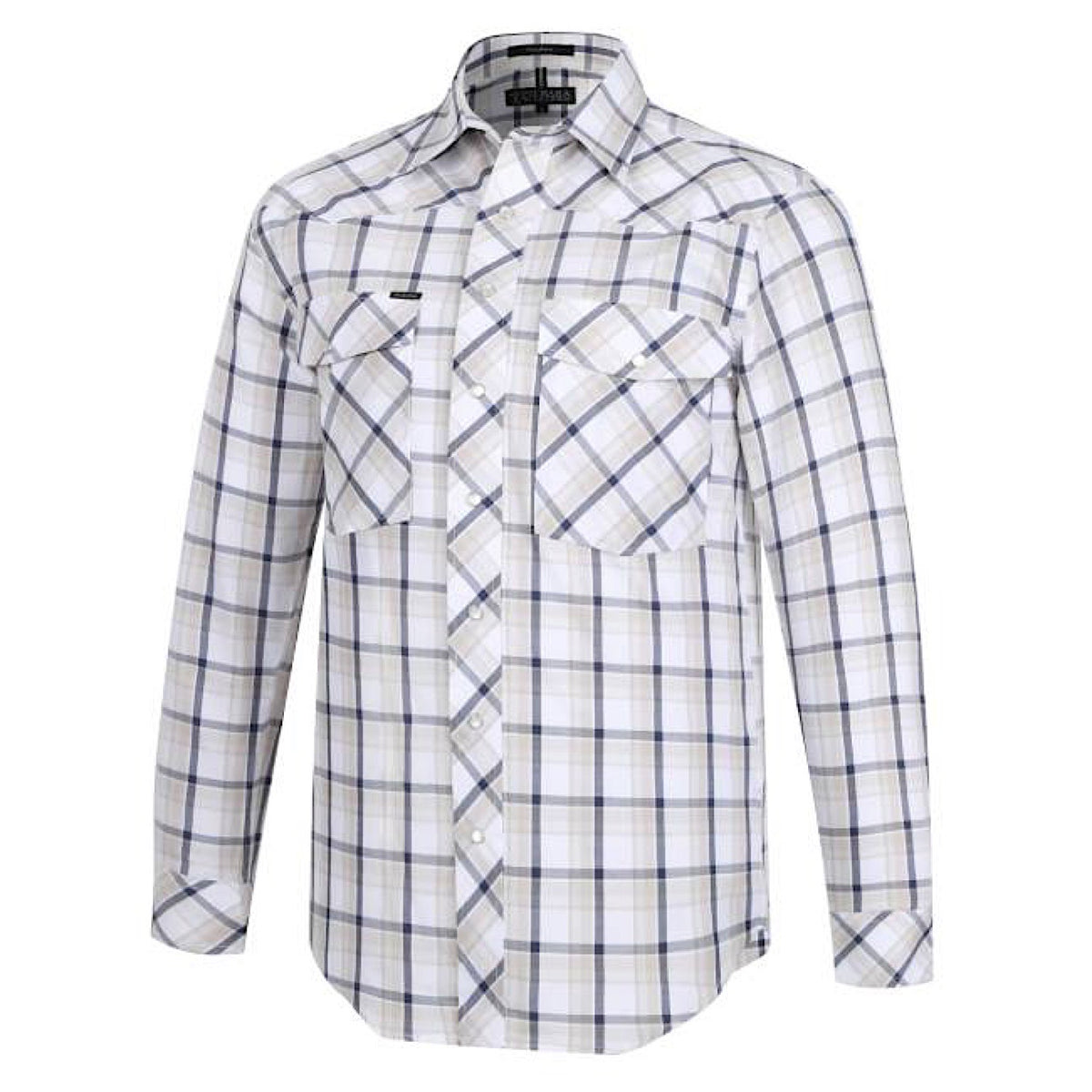 Pilbara Western Men’s Snap Button Shirt - Sand/Navy/White