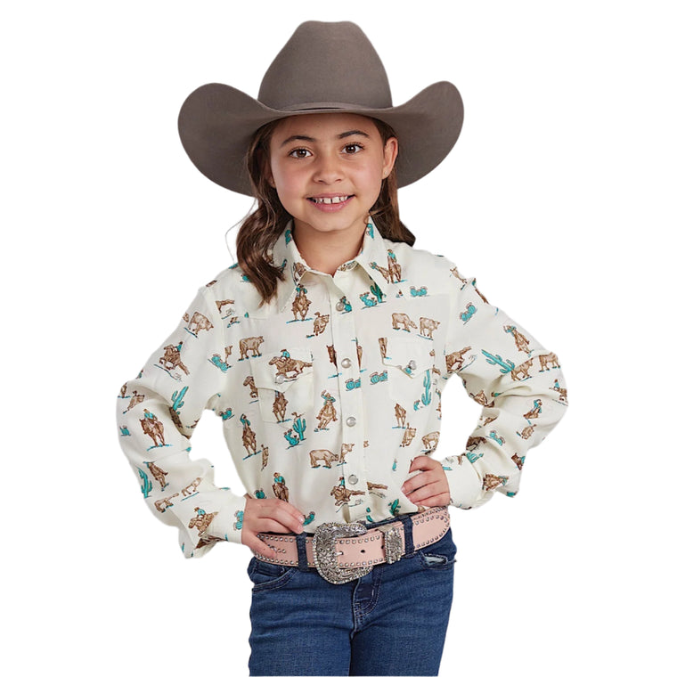 Roper Girl's Five Star Collection Shirt - Print White