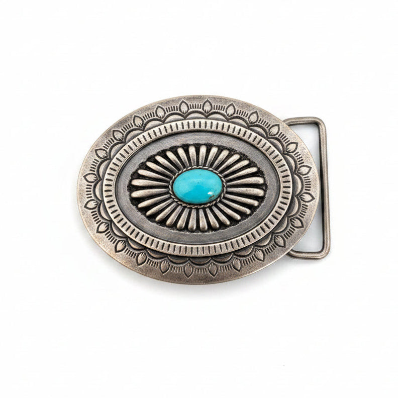 Pure Western Turquoise Stone Buckle - Antique Silver