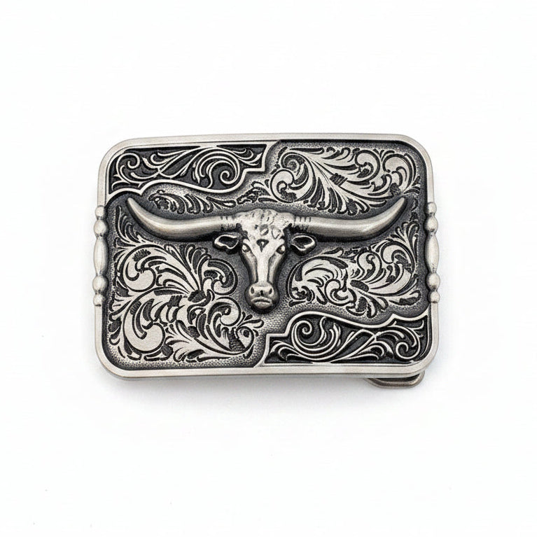 Pure Western Steerhead Buckle - Antique Silver