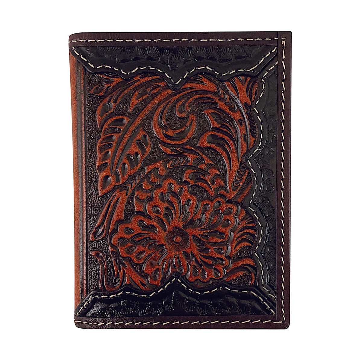 Roper Wallet - Tri-Fold Tooled Leather Dark Brown