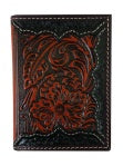 Roper Wallet - Tri-Fold Tooled Leather Dark Brown