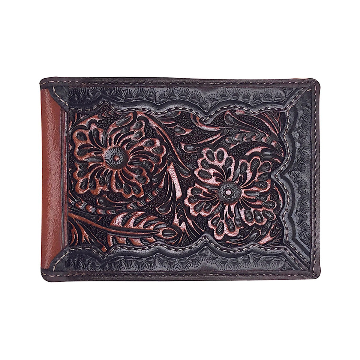 Roper Wallet - Bi-Fold Tooled Leather Dark Brown