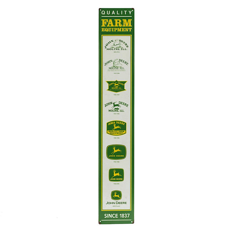 John Deere Quality Farm Equipment Vertical Logo Embossed Metal Sign