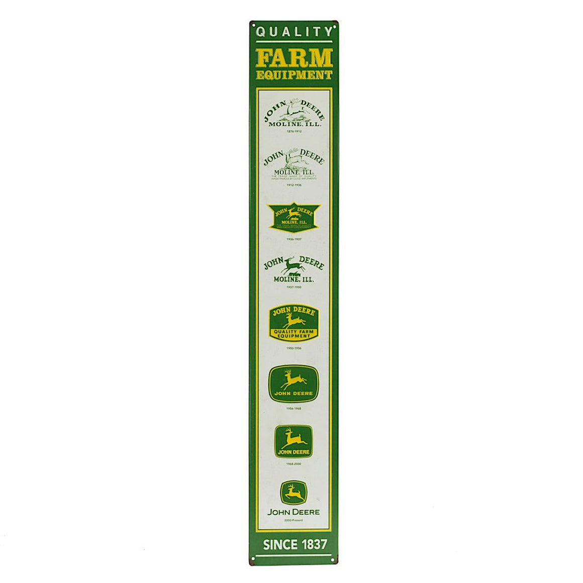 John Deere Quality Farm Equipment Vertical Logo Embossed Metal Sign