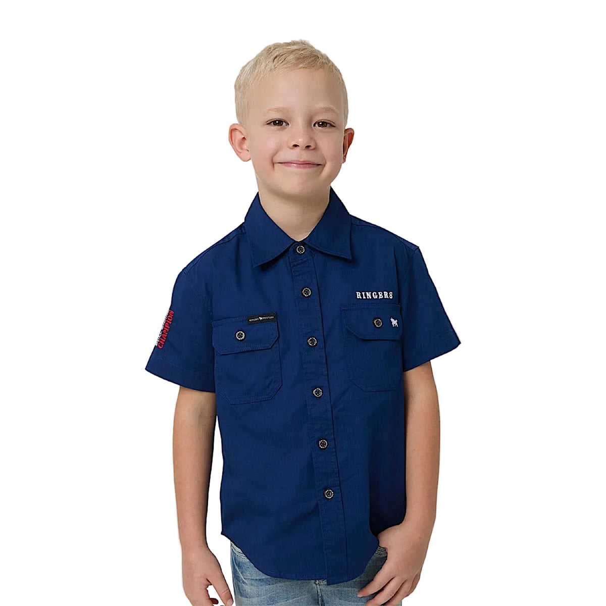 Ringers Western Boys The Champion Short Sleeve Work Shirt - Navy