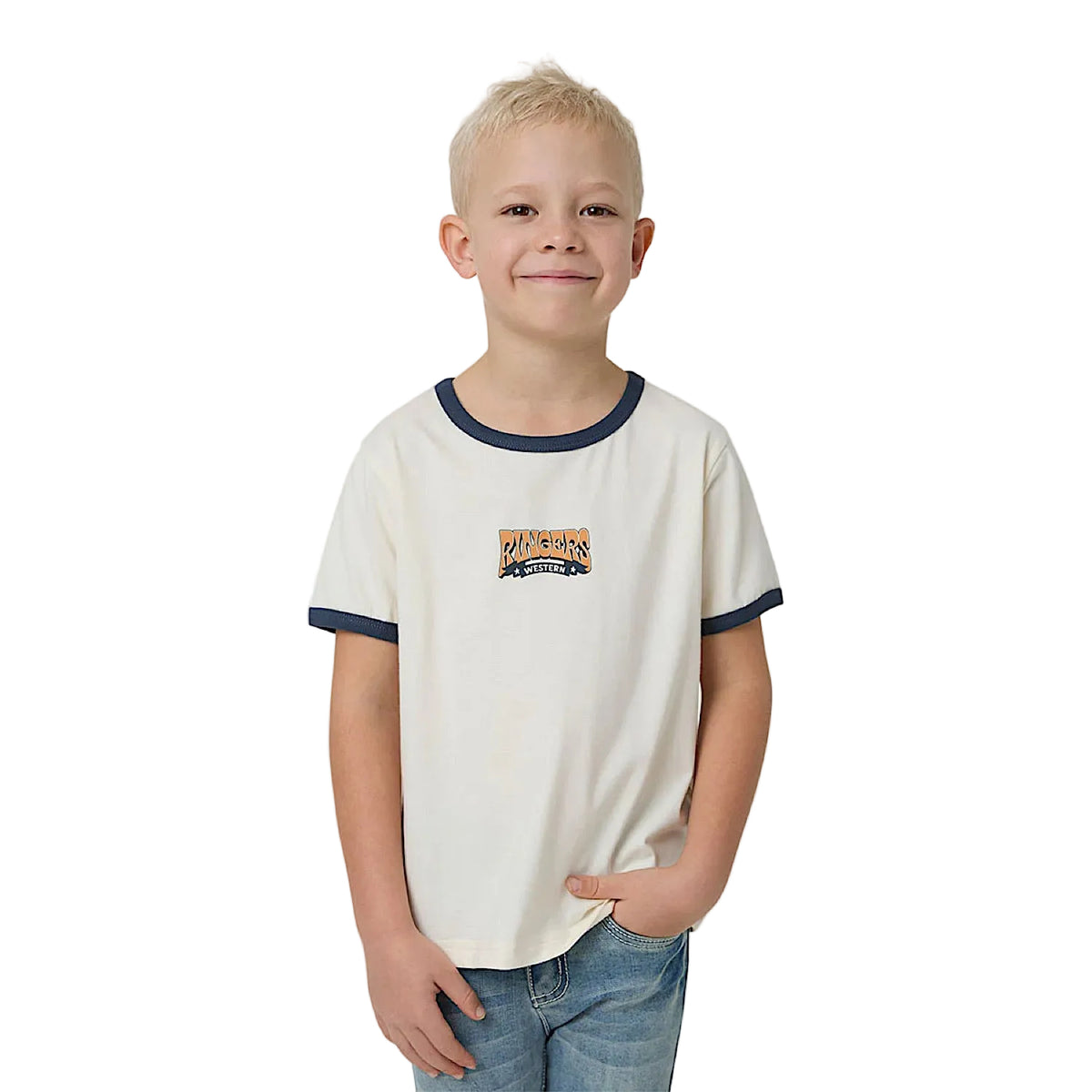Ringers Western Boys Dust N Ropes Ringer T-Shirt - Off White/Blue